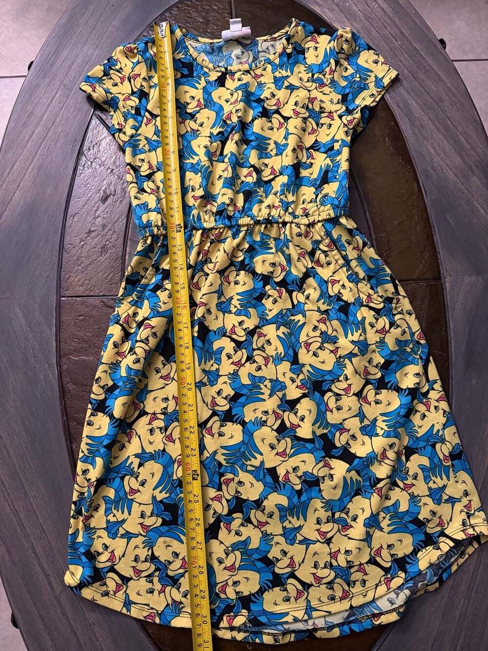LuLaRoe Mae Disney The Little Mermaid Flounder Print Girls Dress Size 12